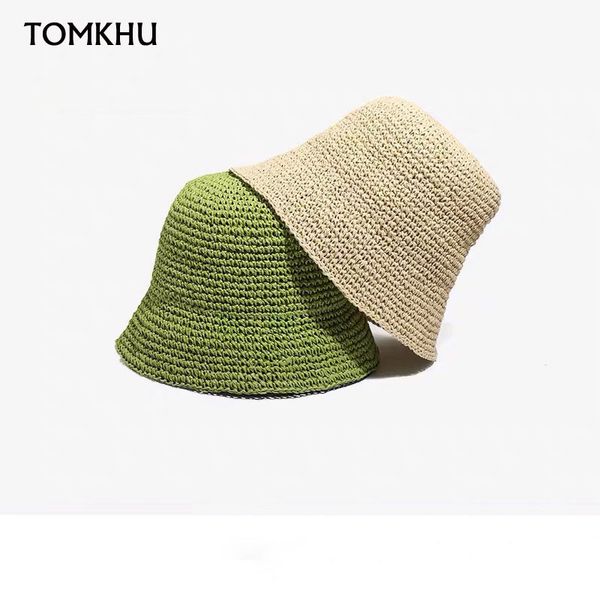 

wide brim hats bucket summer woven cloche hat plain sun for women french retro style handmade straw couture derby ladies 230729, Blue;gray