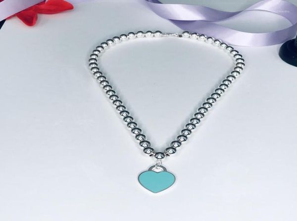 

s925cnc enamel love ball necklace red blue pink heart pendant bracelet women039s holiday gift5108831, Silver