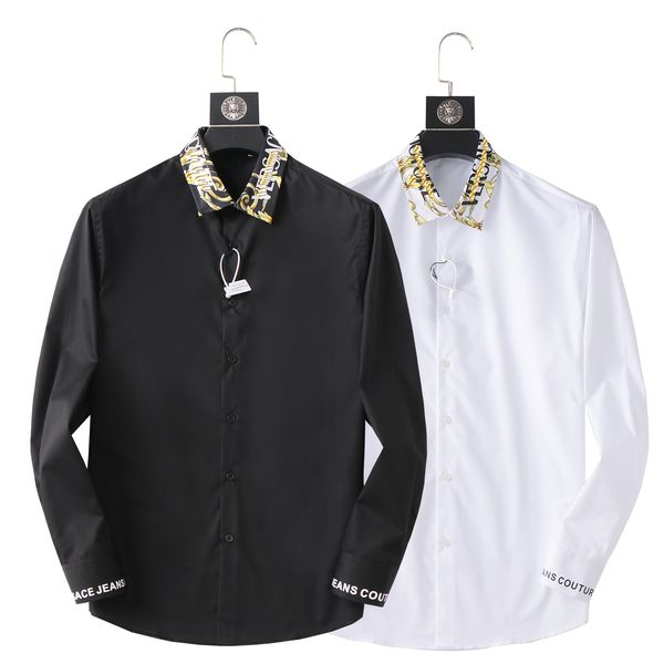 

designer mens dress shirt casual slim silk t-shirt long sleeve casual business clothing plaid men asian szie --3xl ve, White;black