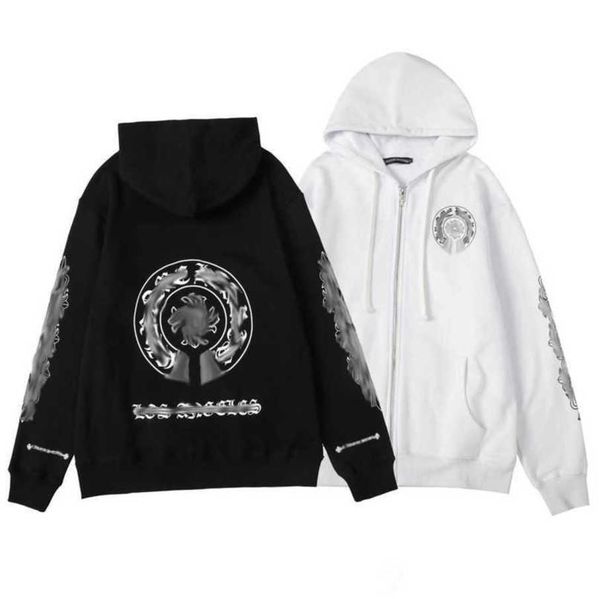 

fashion luxury men's sweatshirts jackets brand ch hoodies zipper hooded men women designers sanskrit horseshoe cross pullover sweater h, Black