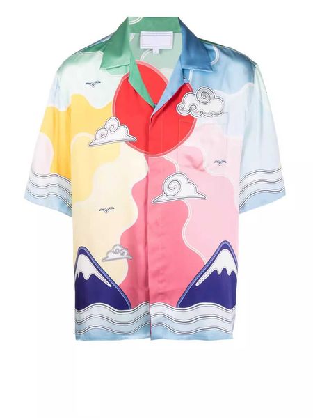 

casablanca button up shirt tennis club mashao mountain red sun men's and women's hawaiian short sleeve shirts, White;black