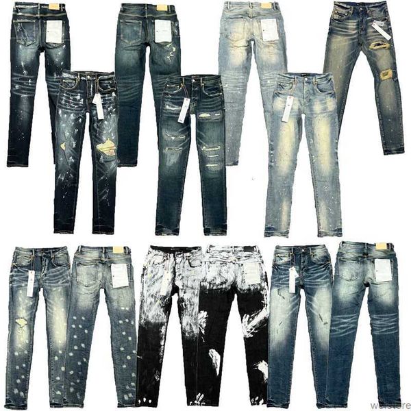 

designer mens purple jeans hip-hop fashion zipper hole wash jean pants retro torn fold stitching men's motorcycle riding cool slim pant, Blue