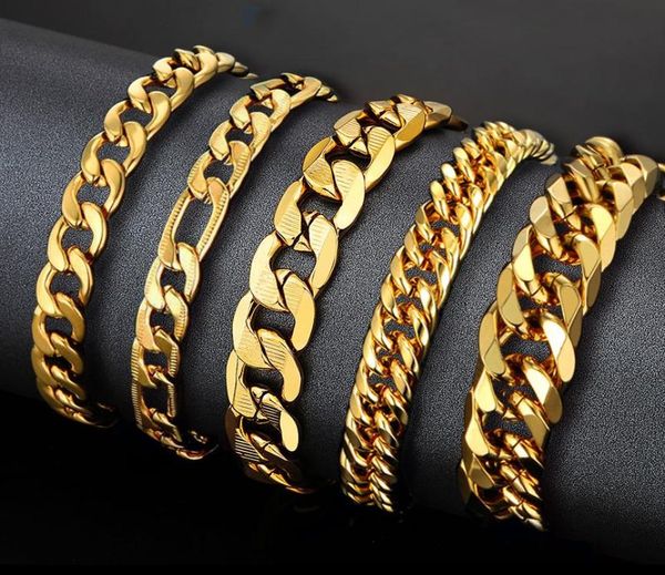 

link chain mens gold men bracelet cuban stainless steel bracelets for man braslet color jewelrylink9479652, Black