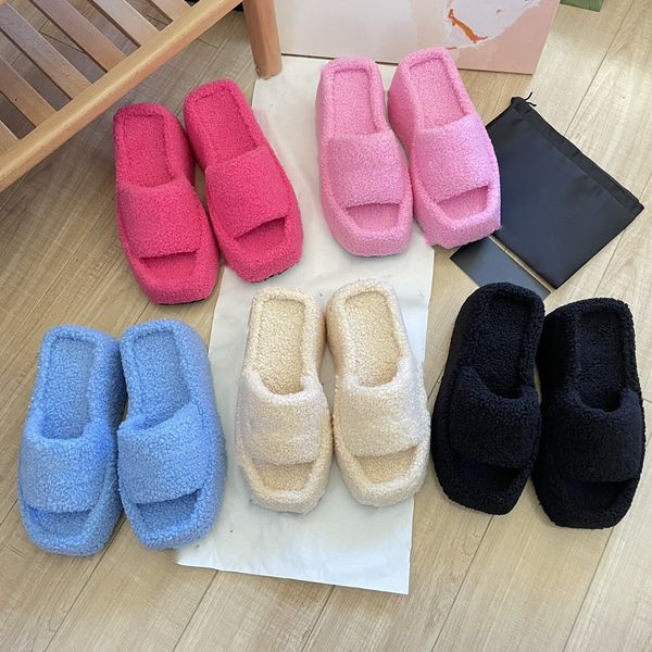 

alexander fur furry slippers shearing taji plush warm platform sandal slipper beach sandals luxury wool wedges slides black white brown wome