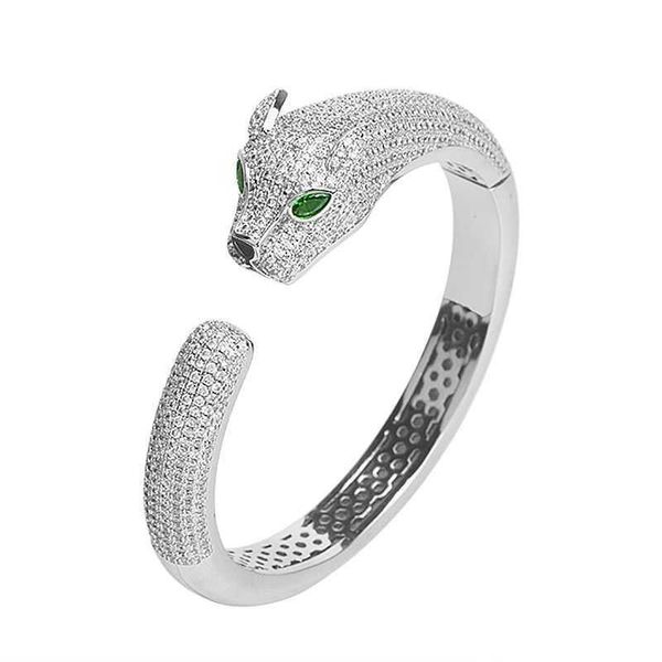 

fengwang red jewelry cheetah luxury temperament micro set zircon green eyed leopard head open bracelet for couples, Black