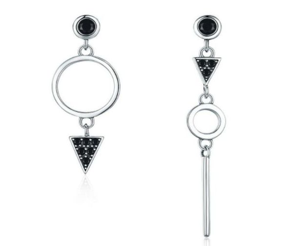 

yiziy new trendy 925 sterling silver black cz triangle round geometric asymmetry drop earrings vse1541734615, Golden;silver