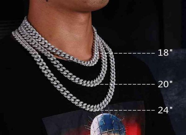 

krkcco 12mm 18inch white gold iced out cuban necklace urban choker curb cuban chain men necklace258l3232227, Silver