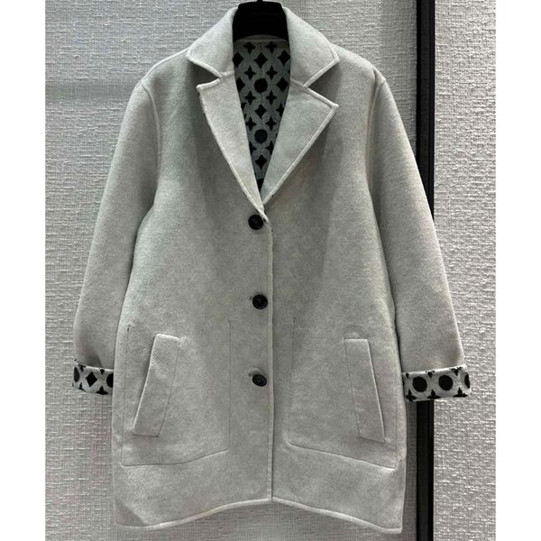 

7.29 elegant fashion geometric jacquard reversible women's wool coats, Black