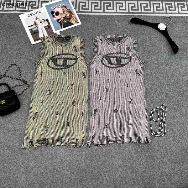 

23 summer new do old wear holes fringed knitted sleeveless sundress women design sense slimming dress, White;black
