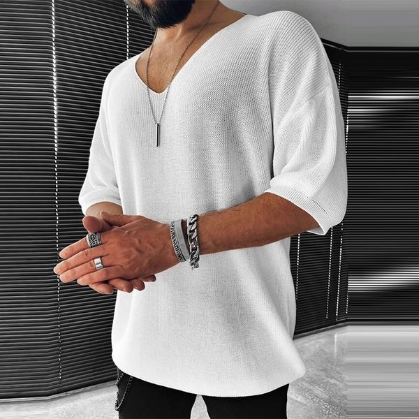 

women s sweaters mens clothes casual knitted sweater for men half sleeve v neck solid jumpers fashion slim fit streetwear 230728, White;black