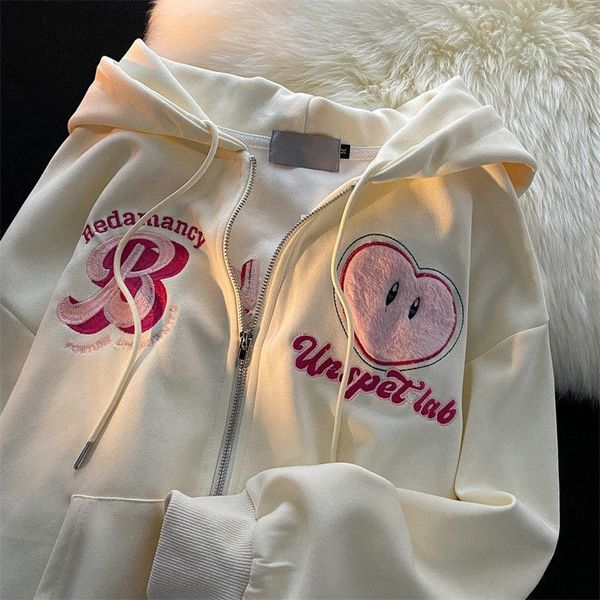 

womens hoodies sweatshirts women letter embroidery hoodies autumn winter retro zipper loose hooded sweatshirts y2k casual long sleeve hoodie, Black