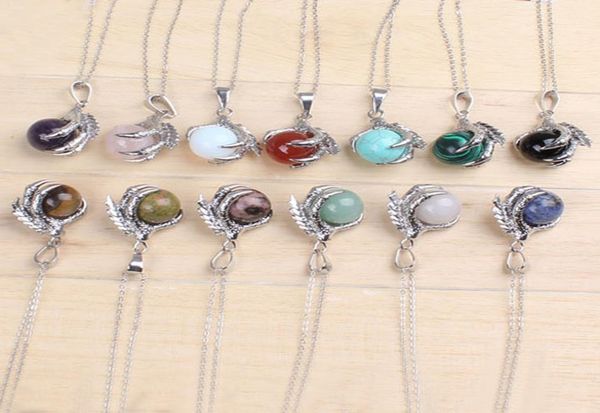 

classic silver plated chain mixed stone dragon claw round beads pendant necklace jewelry7666292