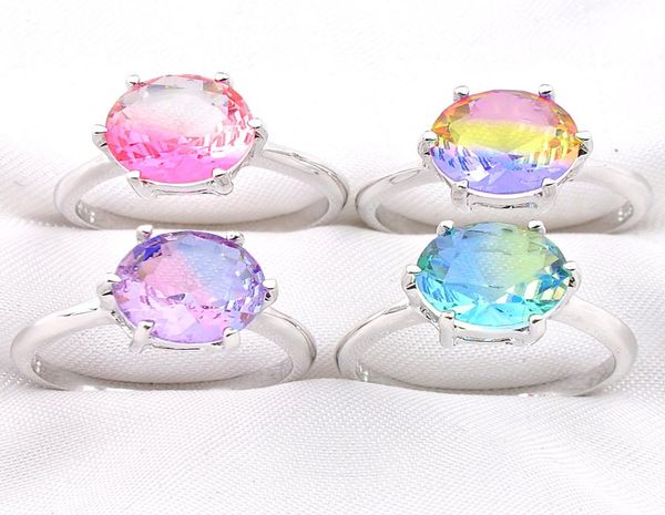 

luckyshine 10pcs lot 925 sterling silver plated round bi colored tourmaline gems colorful cz for women ring gift party holiday jew9357912, Golden;silver