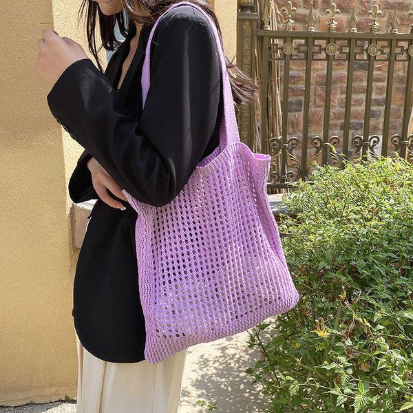 

totes women's knitted large capacity wallet and handbag fashion hollow mesh shoulder bag summer beach bag shopping bagstylishdesignerba