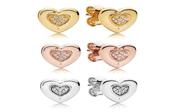

luxury designer love heart stud earrings original box for pandora sterling silver rose gold yellow gold plated women wedding earri3580165, Golden;silver