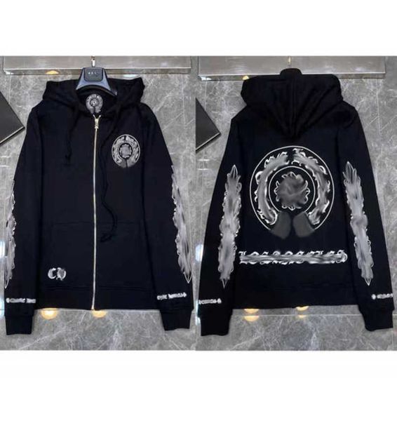

men's fashion sweatshirts luxury jackets brandch hoodies zipper hooded men women designers sanskrit horseshoe cross pullover sweater ho, Black;brown