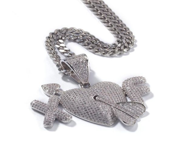 

2 letters heart custom lover couple pendants necklace hip hop cz stone bling iced out men hip hop rapper jewelry silver9541701, Silver