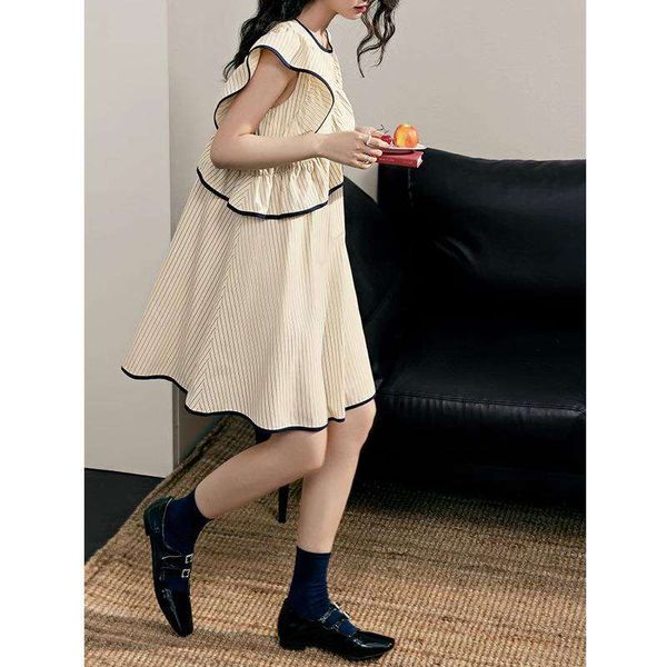 

sweet stripe sleeveless dress for women summer short doll with ruffled flats, Black;gray