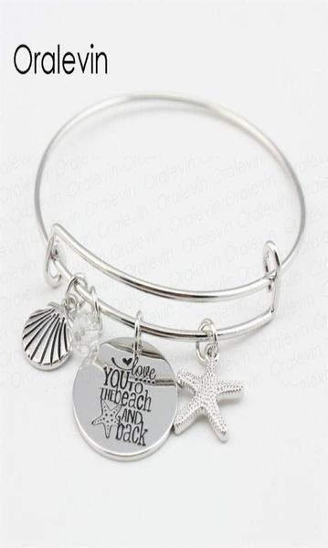 

love you to the beach and back shell starfish disc charms pendent bracelet bangle lover gift for kids handmade jewelry 10pcs lot 3695024, Golden;silver