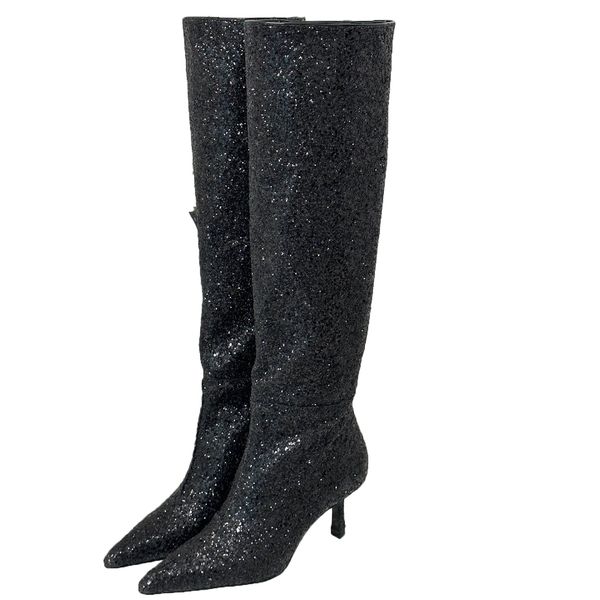 

2023 boots latest knee-high boots designer cowskin cloth womens shoes cusp toes two color bootie 35-40 bag decoration glitter silver black c