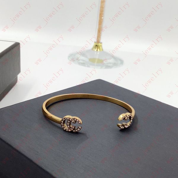 

plain cuff simple personality brass embed rhinestone alphabet half opening half opening bracelet, designer exquisite light luxury bracelet,, White