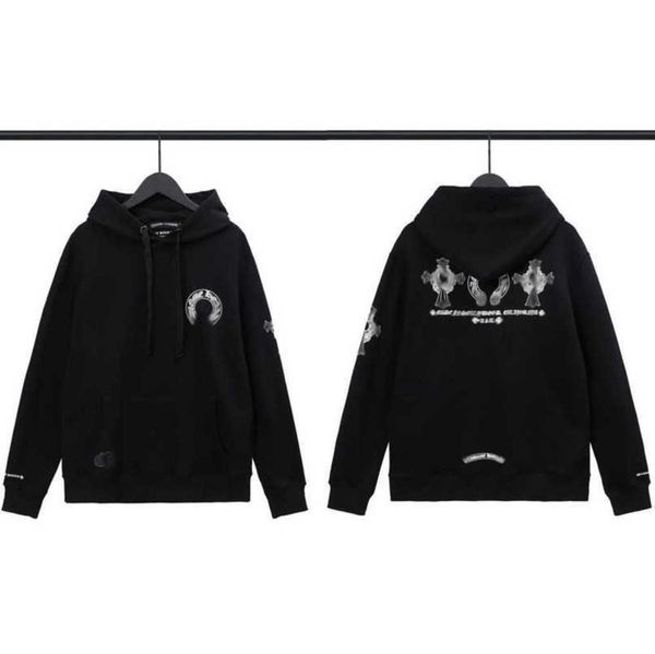 

classics men's luxury sweatshirts jackets brandch hoodies zipper hooded men women designers sanskrit horseshoe cross pullover sweater h, Black