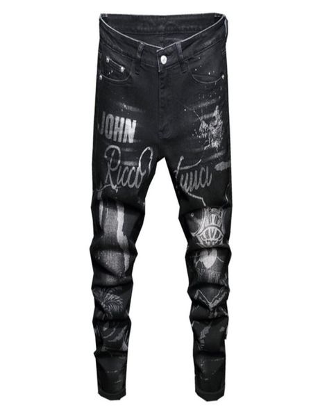 

designer washed printed jeans for men 2020 streetwear letter black jeans pants gothic punk stretchable hip hop dance trousers x0627722110, Blue