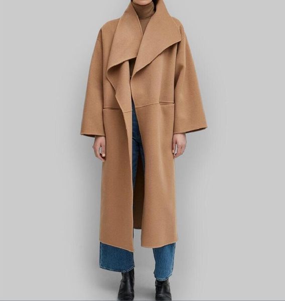 

tote*me signature wool cashmere coat side slit long coat women, Black