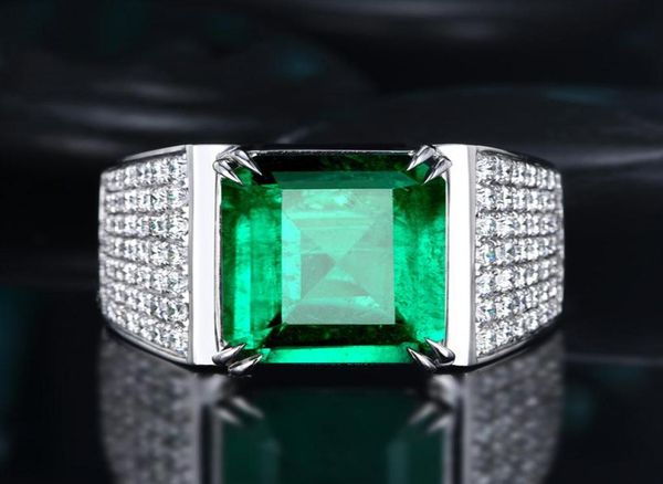 

handmade male square simulated emerald cz ring 925 sterling silver engagement wedding band rings for men gemstones party bijou z128883024, Golden;silver