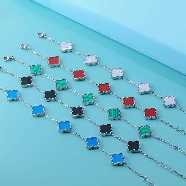 

classic four-leaf clover bracelet of the season women's titanium steel colorless bohemian high beauty light luxury handwear, Black