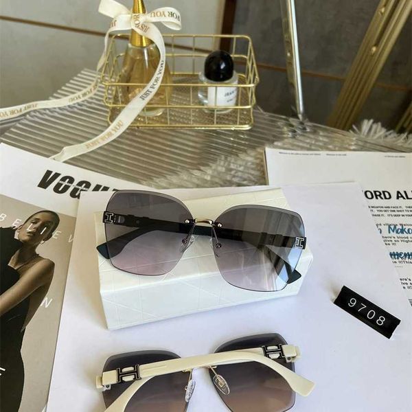 

56% off wholesale of h-letter new fashion frameless mesh red plain uv resistant sunshades sunglasses for women, White;black