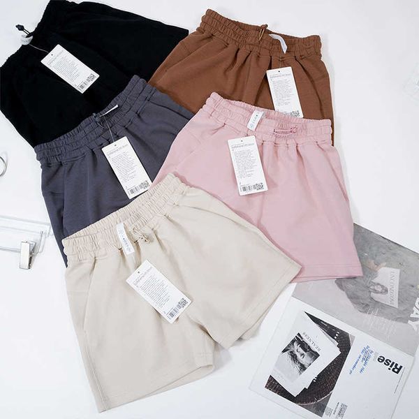 

casual lulu permeable tennis shorts fitness women sportwear loose fit cotton high waist elasticity waistbelt shorts for yoga