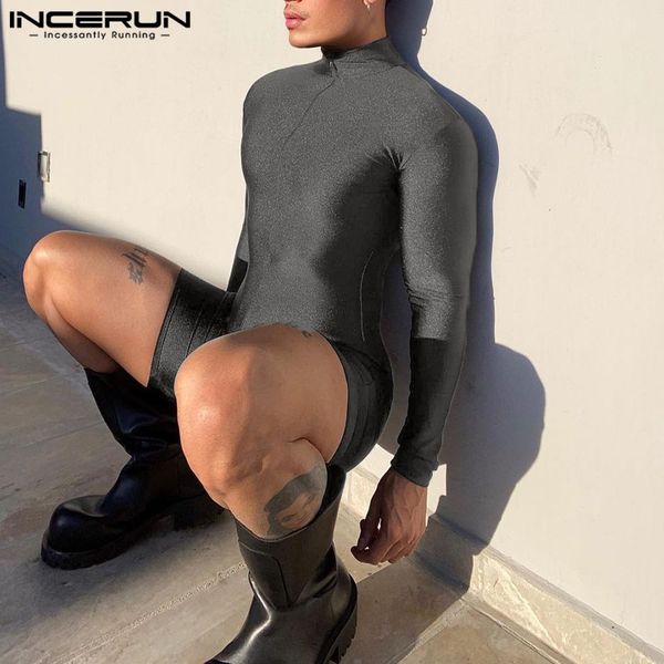 

men s shorts incerun 2023 men rompers solid turtleneck long sleeve streetwear skinny casual jumpsuits zipper overalls s 5xl 230729, White;black