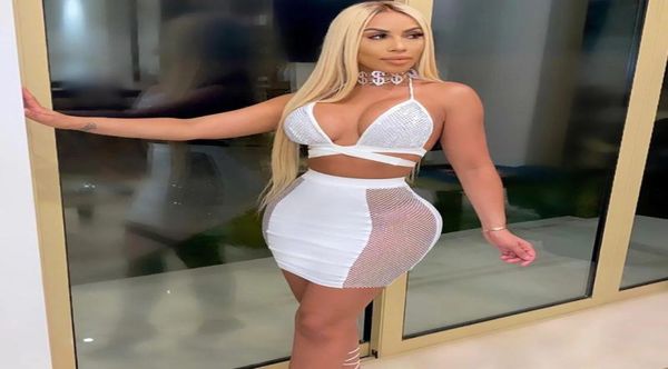 

party club 2 piece skirt set for women rhine sparkly halter co-ord sets backless festival clothes matching sets outfit4300593, Gray