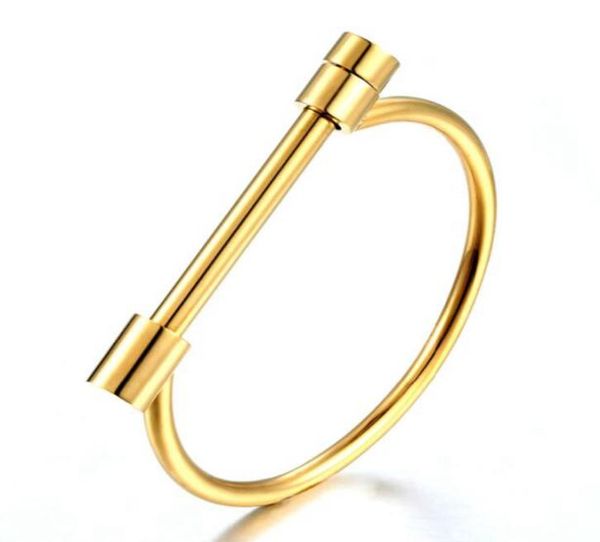 

4 colors fashion screw buckle horseshoe bangles rose gold silver black charms bracelets titanium steel cuff bracelets femme punk h7557465