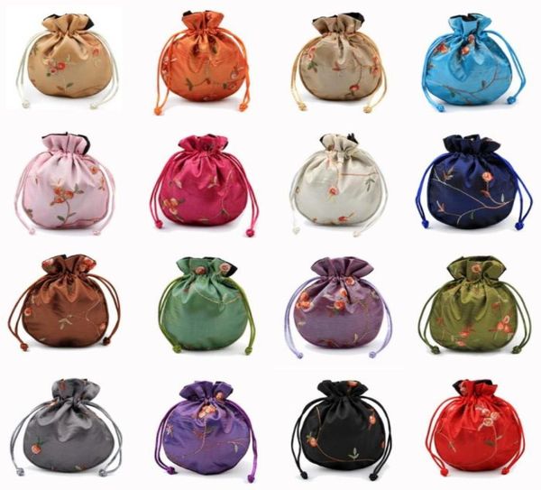 

11x13cm embroidery satin drawstring bag silk brocade pouches damask jewelry pouch christmas wedding gift bag 121150269696294, Pink;blue