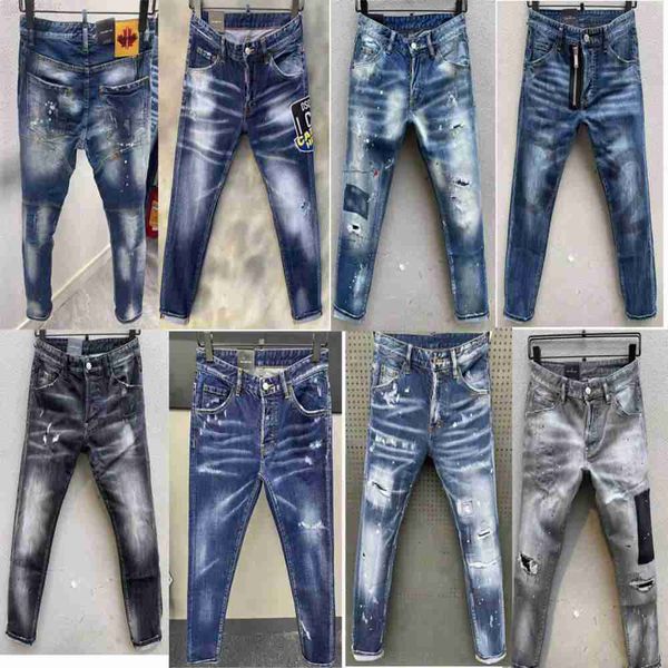 

men's jeans slim skinny pencil pants slimming man emaciated casual trousers men dsquare european zipper pocket classic grey jean, Blue