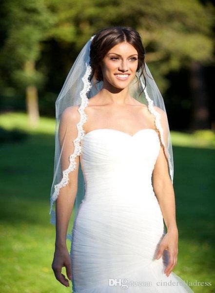 

short wedding veil with lace appliqued cpa267012345674068762, Black