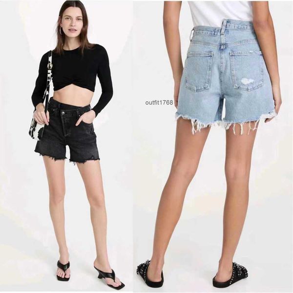 

ag same high waist misalignment design loose edge irregular feet three piece pants shorts for women, Blue