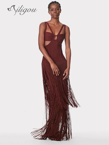 

basic casual dresses ailigou 2023 summer women s sleeveless v neck tight long bandage dress elegant cut out club evening 230729, Black;gray