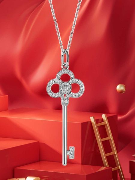 

versatile tiffay heart crown key necklace women's sterling silver 18k rose gold iris sweater chain light luxury pendant collar