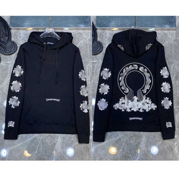 

men's luxury jackets fashion hoodies brand ch sweatshirts designers zipper hooded sweater men women casual pullover sanskrit horseshoe, Black