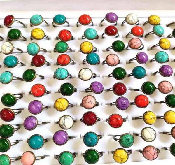 

bulk lots 100pcs lot color mixed retro bronze turquoise stone ring women039s natural stone sizes adjusted ring girls accessorie4231962, Golden;silver