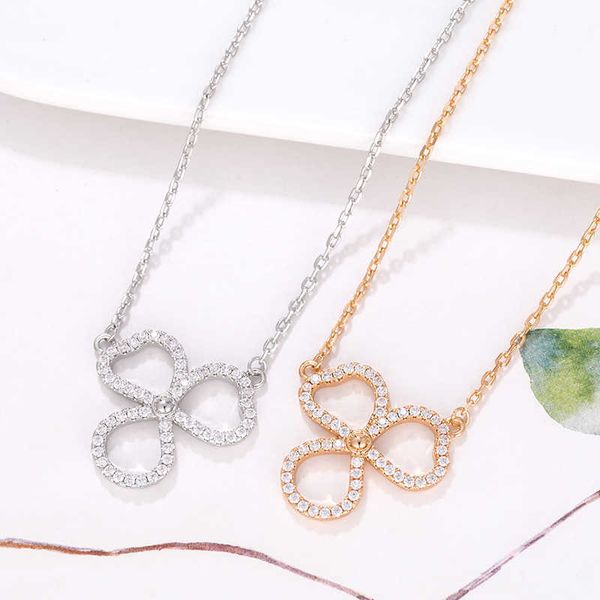 

designer tiffay hollowed-out clover necklace full of diamonds s925 sterling silver versatile temperament pendant collar chain, Black
