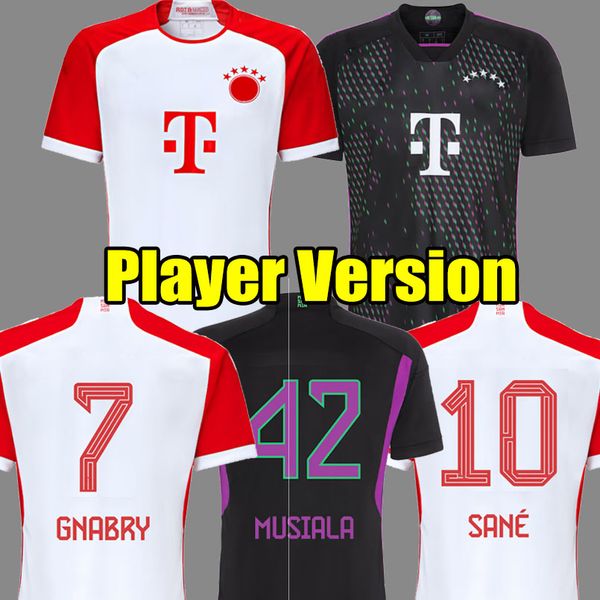 

player version 23 24 bayern soccer jerseys sane kimmich munich muller davies coman 2023 2024 home away goretzka gnabry mane musiala football, Black;yellow