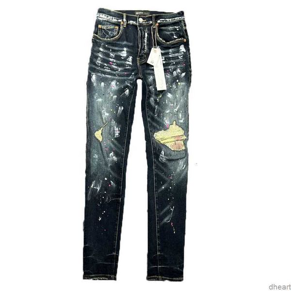 

men's purple jeans brand fashion designer european jean hombre letter star men embroidery patchwork ripped for trend brand motorcycle p, Blue