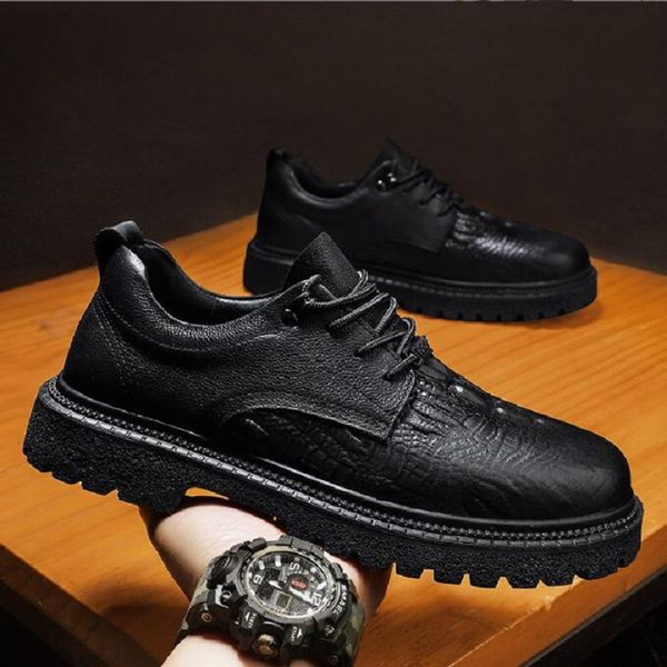 

brand mens leather shoes italian designer handmade casual shoes outdoor tooling boots new platform men shoes man footwear, Black