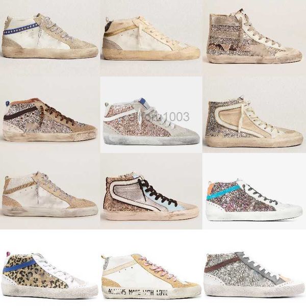 

golden sneakers high-women shoes fashion pink-gold glitter classic white do-old dirty designer shoe, Black