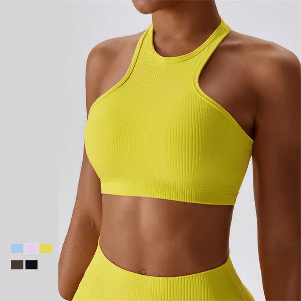 

ll-01 women sports bra stretch rib fabric fintess with detachable cup pad woman gym running bra sportswear breathable underwear