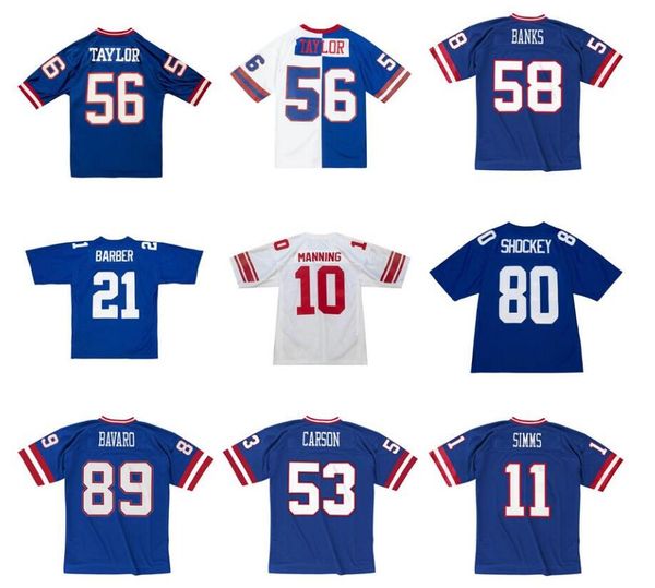 

stitched football jersey 56 lawrence taylor 11 phil simms 53 harry carson 58 carl banks 89 mark bavaro blue mitchell & ness retro rugby jers, Black;red